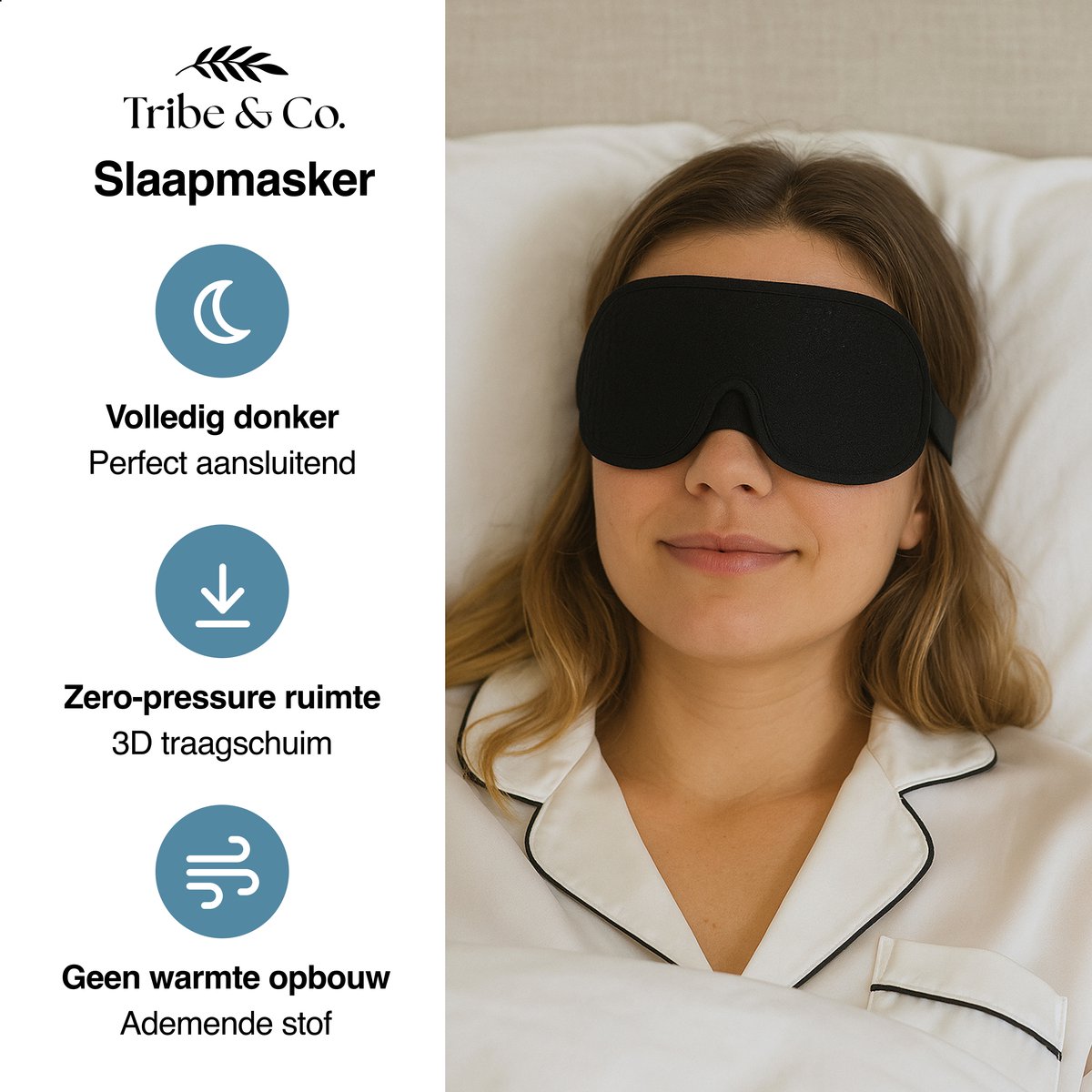 Tribe & Co Verstelbaar Slaapmasker – Slaapmaskers - 100% Verduisterend - Ademend Traagschuim - voor Mannen, Vrouwen en Kinderen — afbeelding 7