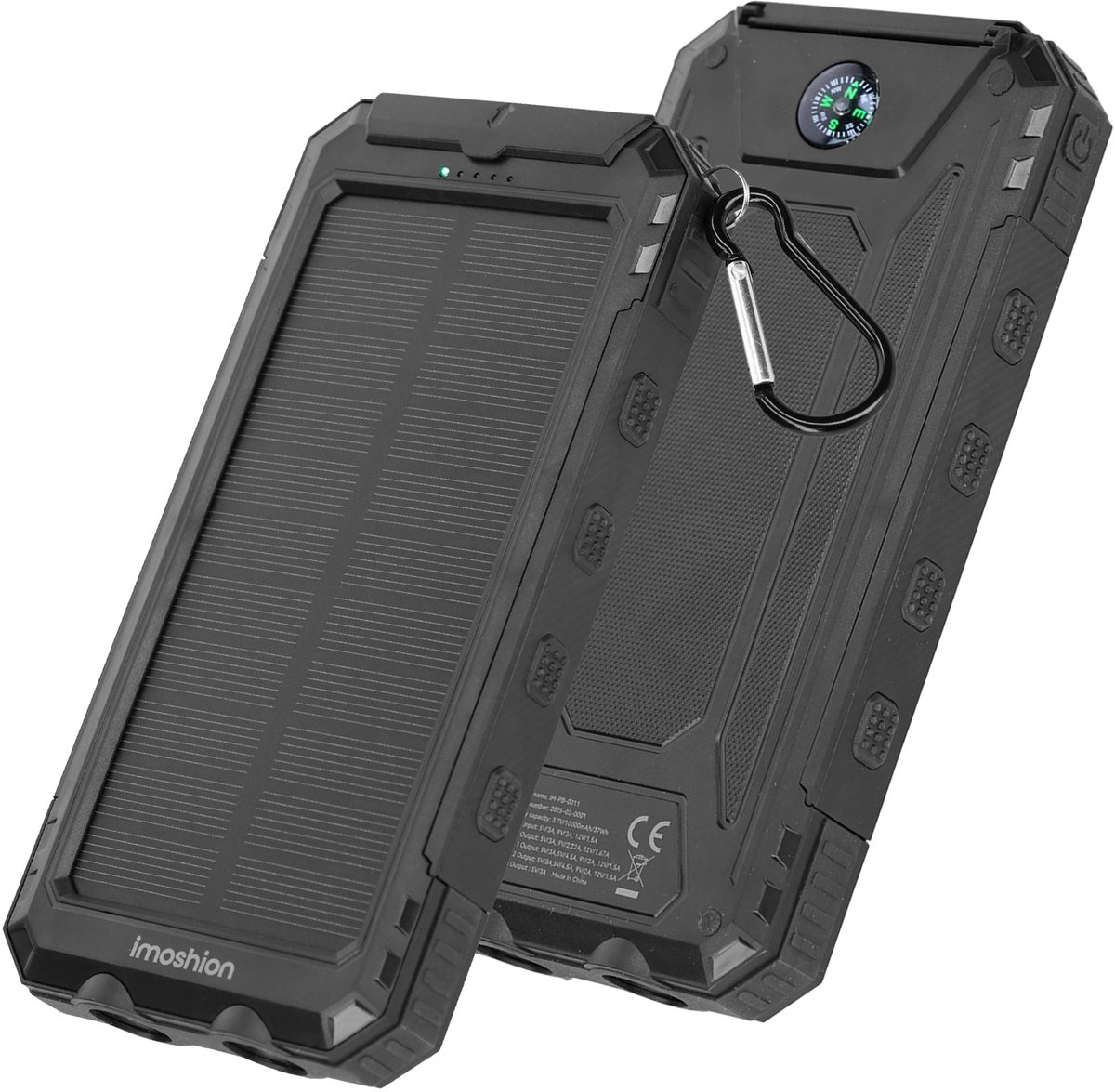 imoshion® Solar Powerbank 10.000 mAh - Powerbanks Zonne-energie - Power Delivery & LED indicator - Zaklamp & Kompas - Noodpakket