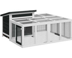 vidaXL - Konijnenhok - 144x123x67,5 - cm - massief - grenenhout - grijs