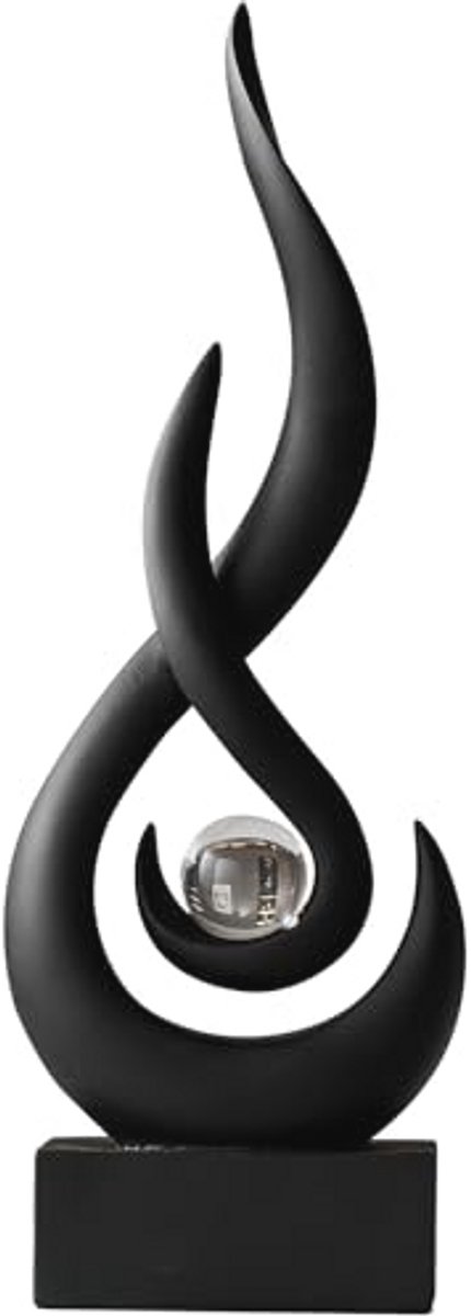 Abstracte zwarte sculptuur vlam met glazen bal - Uniek middelpunt voor moderne decoratie