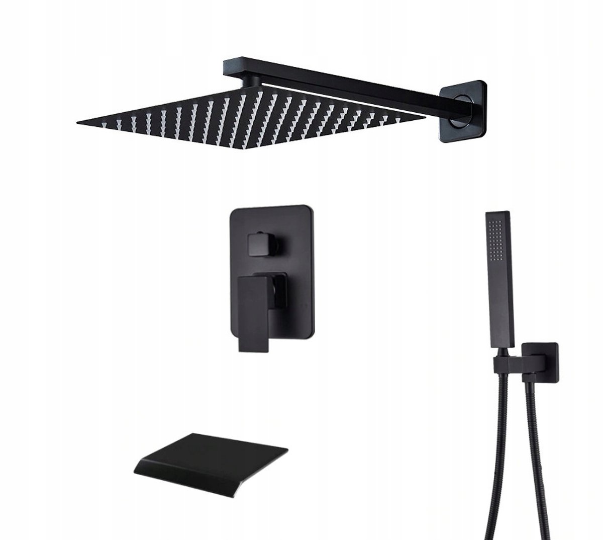Mat Zwart Inbouw Doucheset met Waterval Uitloop & 40cm Rainshower
