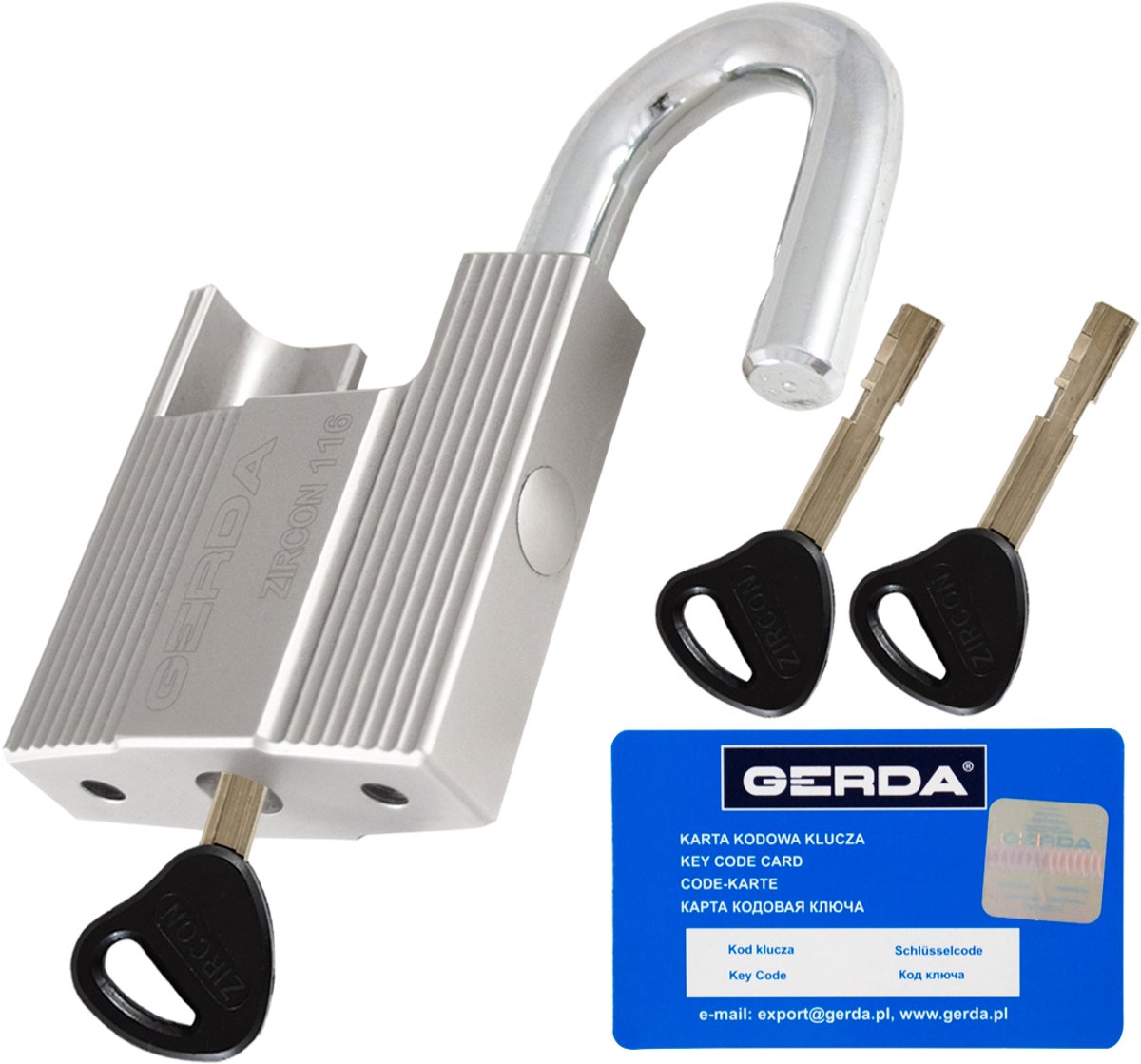 GERDA ZIRCON 116 Hangslot Klasse 6 - 3 Sleutels