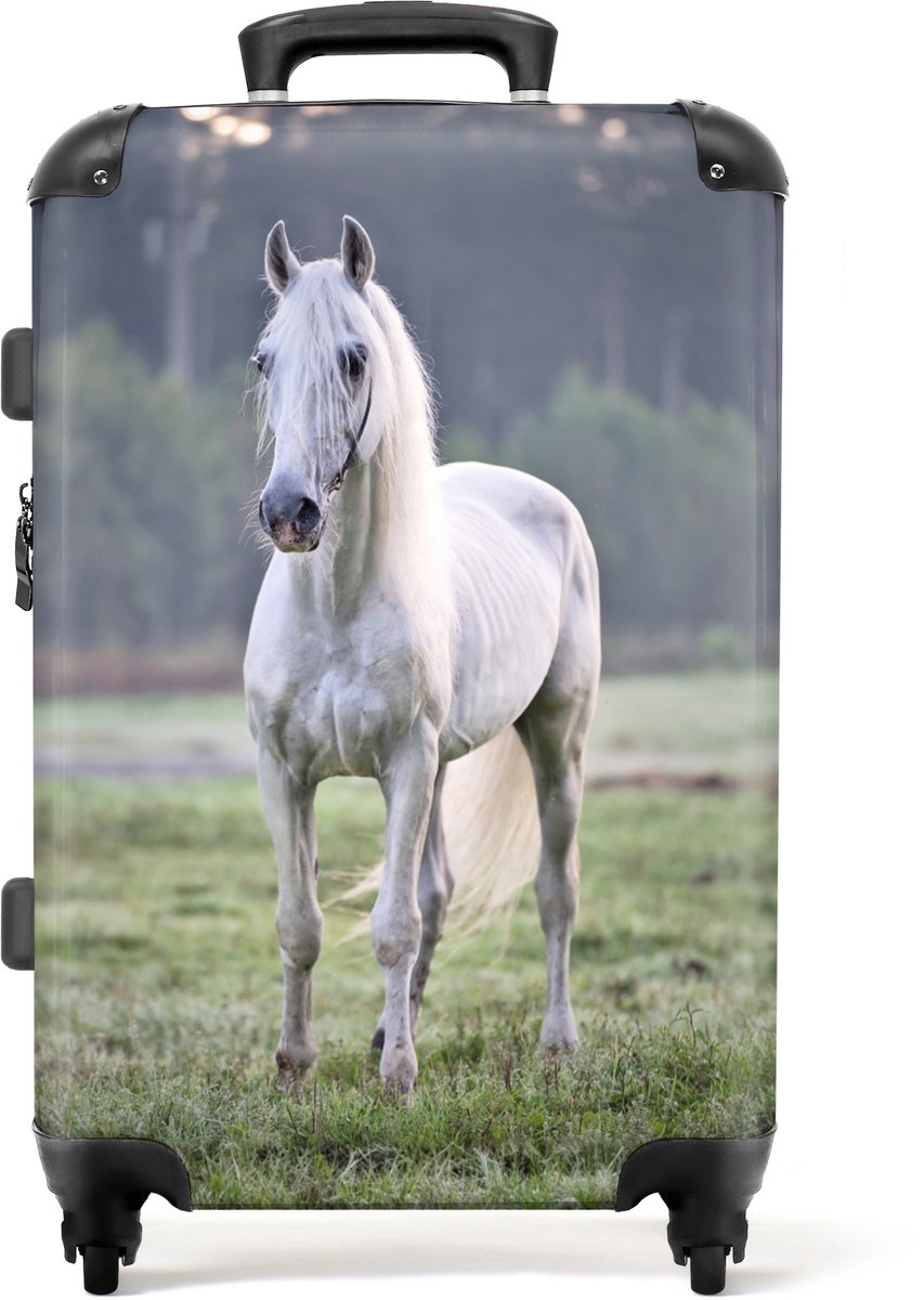 NoBoringSuitcases.com - Grote koffer - Paarden - Wit - Natuur - Kind - Kinderkoffer geschikt voor jongen en meisjes - Reiskoffer met 4 wielen - Trolley op wieltjes - Rolkoffer groot kinderen - 72 liter - Ruimbagage valies 20kg