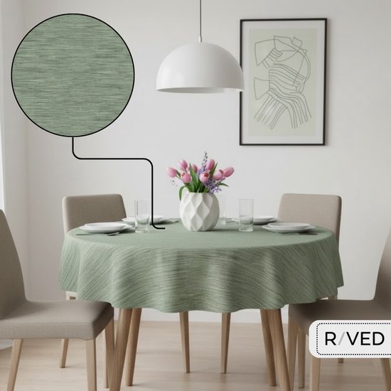 Nappe Raved - 140 cm Ronde - Aspect Lin Vert - PVC - Lavable - Extra résistante - Bord de protection