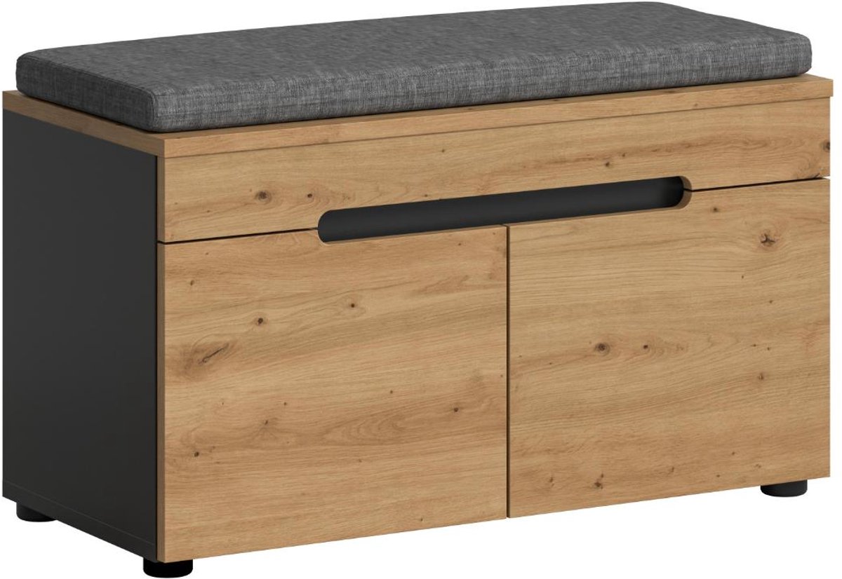 Canu bank met opberging inclusief kussen 2 deuren eiken decor, grijs.
