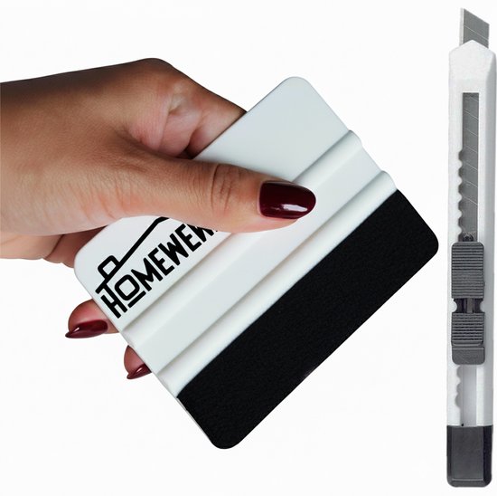 Homewell® Rakel met vilt en folie mes - Squeegee (Toolset voor raamfolie, carwrap, plakfolie, keuken wrappen) 10x7,5cm