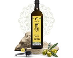 Olie De Carthage - Extra Vierge Olijfolie - 1 liter - 100% Tunesische - Rechtstreeks uit Carthago - Koud Geperst - Zacht & Rijk aan antioxidanten - Ondersteunt Hart & Immuunsysteem - Hoogste Kwaliteit