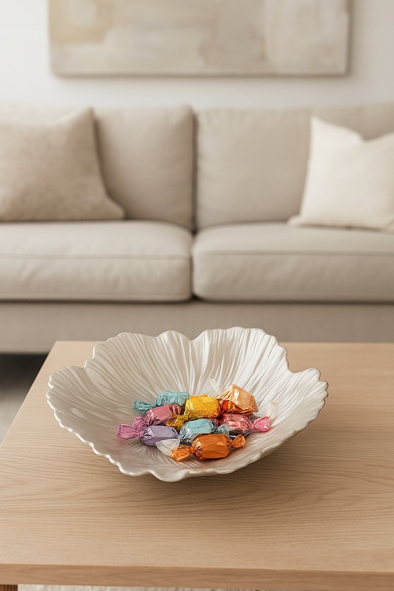 Glazen Decoratieve Schaaltje Parelmoer Zilver 22 cm