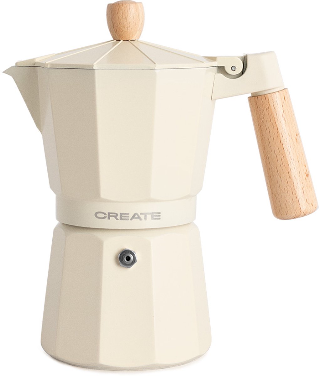 CREATE - Italiaanse koffiezetter - Gebroken wit - Zonder inductieadapter - 6 kopjes / 350ml - THERA MOKA RETRO
