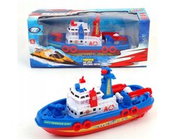 Varende speelgoedboot met waterkanon, tractor