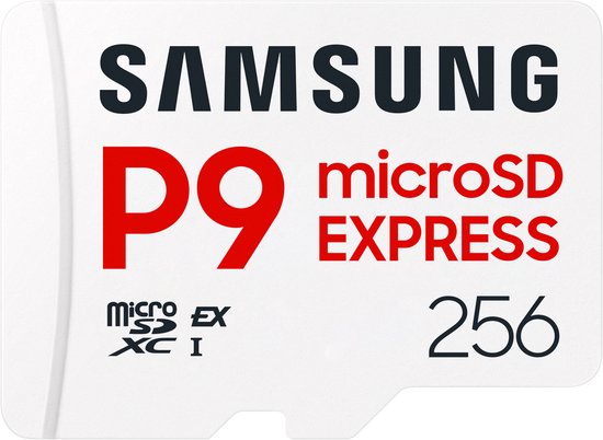 Samsung P9 microSD Express geheugenkaart 256GB met rode P9.