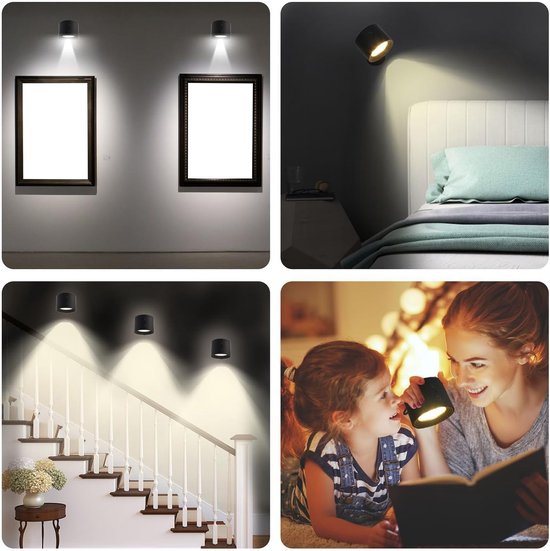 Houten LED Wandlamp - 360° Draaibaar en Oplaadbaar Touch - Lampen