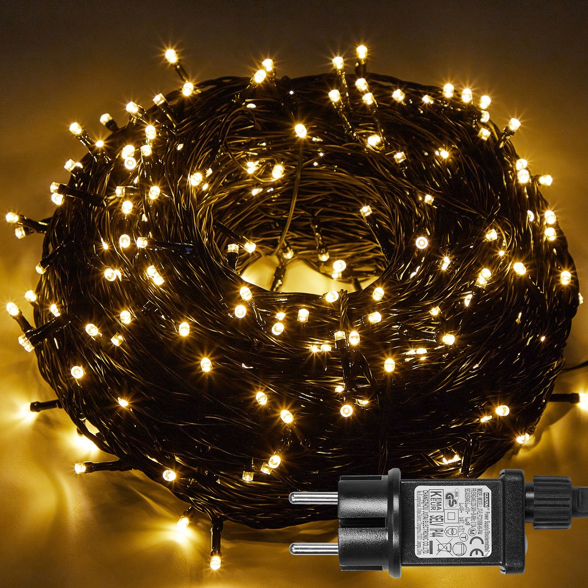 MUPOO Lichtsnoer Buiten en Binnen - Lichtslinger - Lichtsnoeren - IP44 50 m 250 LEDS Warm Wit Licht - Kerstboomverlichting buiten - 8 Lichtmodi - Timer - Geheugen - Lage spanning - Sinterklaasdag