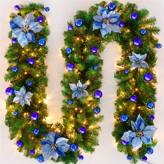 Foto: Kerststokken kerstdeurhangers kerstboomversiering gouden en rode kransset kerststokken met led lampjes 2 7 m geschikt voor kerstversieringen binnen en buiten trapleuningen schoorsteenmantels muur en deurversieringen blauw