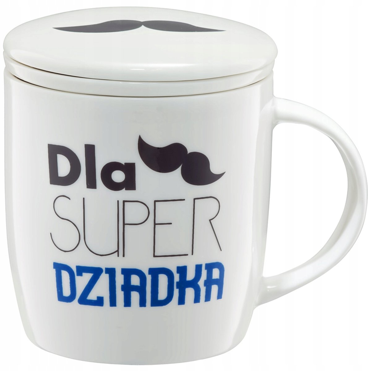 Super Opa Mok met Zeef en Deksel - 390ml Porselein