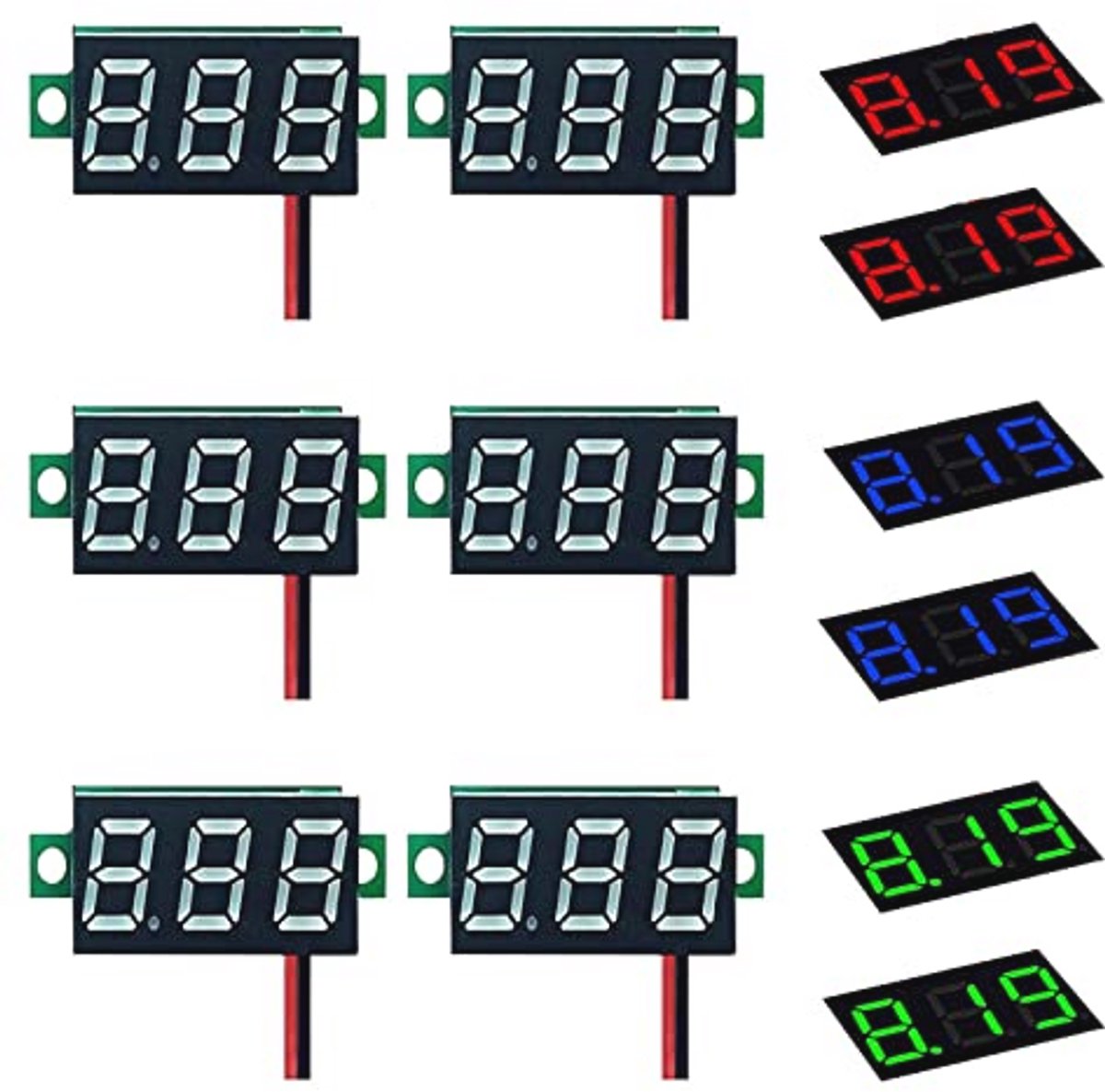 Mini Digitale Voltmeter 0,36 Inch - 6 Stuks, LED Display, DC 2,4 - 30 V, Nauwkeurige Spanningszoeker