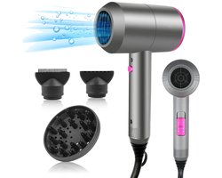 Professionale Haardroger 2200W - Krachtige AC Motor voor Snelle Droging - Met 3 Verwarmingsstanden + Koude luchtfunctie - Incl. 3 Opzetstukken (Diffuser, Styling) - Geschikt voor alle haartypes - Roze/Zilver