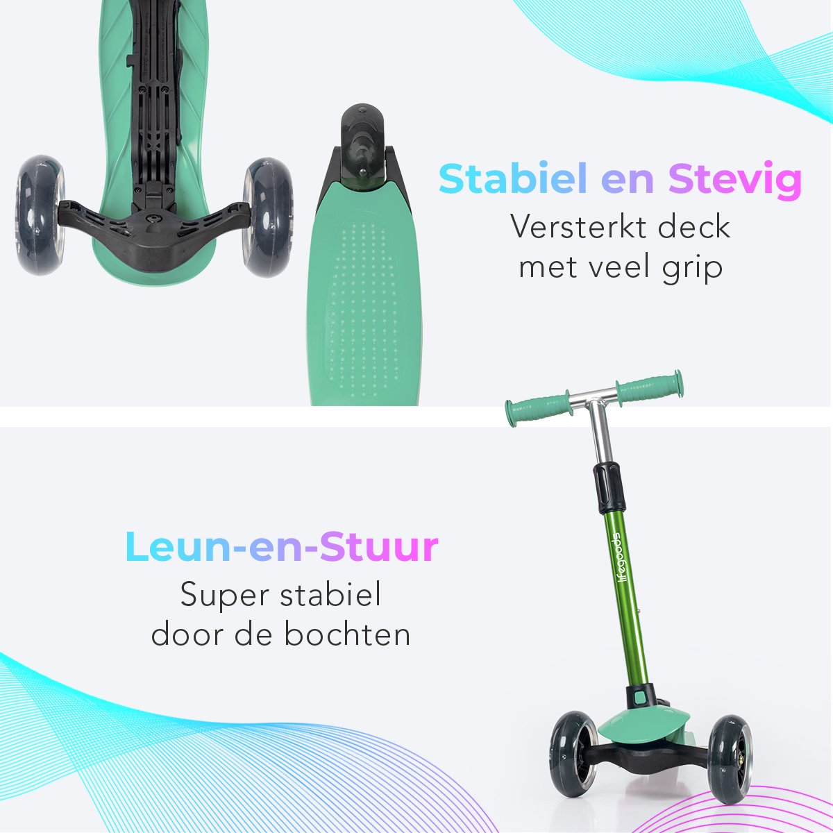 LifeGoods Kinderstep - Step 2-5 Jaar - 3 Lichtgevende LED Wielen - Hoogte Verstelbaar - Jongens/Meisjes - Muntgroen — afbeelding 10