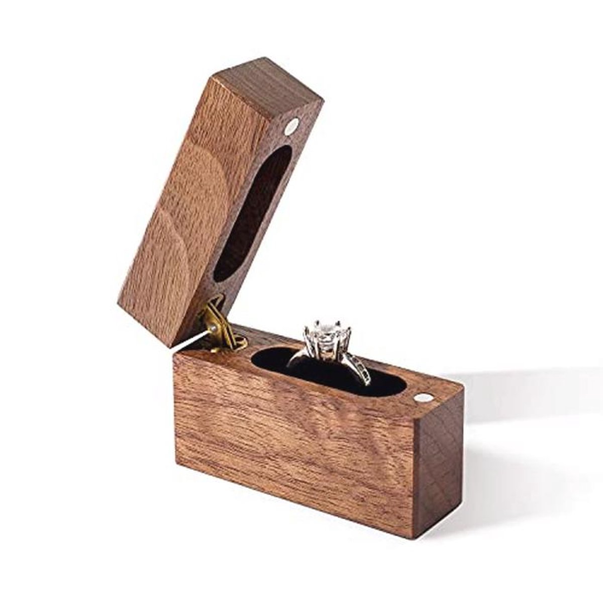Houten Verlovingsringdoos Klein - Slank en Plat Ringhoesje voor Voorstel en Bruiloft