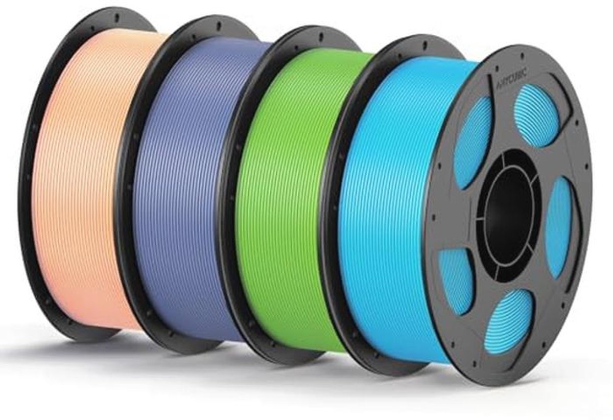 PLA Filament 1.75mm voor 3D Printer, Set van 4 Spoelen - Perzikroze, Intergalactische Violette, Lente Groen, Tropisch Turquoise