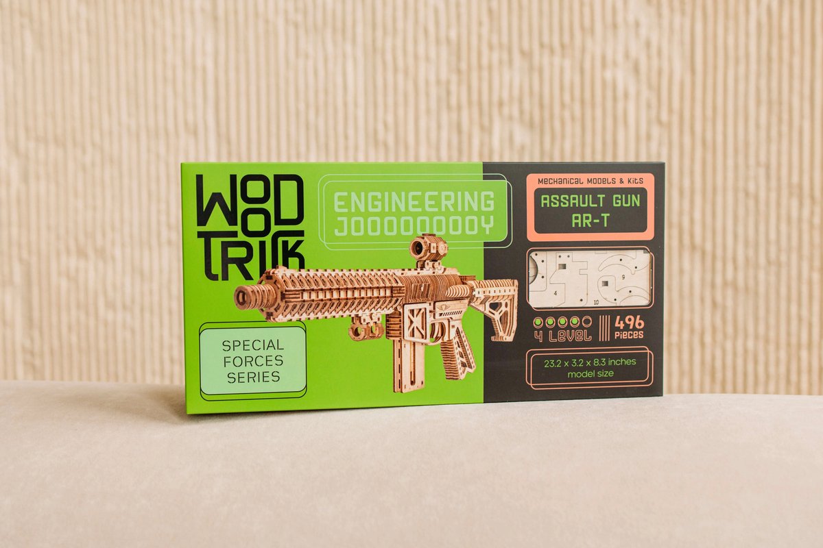 Wood Trick – Modelbouw 3D houten puzzel – Aanvalsgeweer - Assault Gun AR-T (WDTK057) – 496 stuks - Geen lijm noch verf nodig! — afbeelding 11