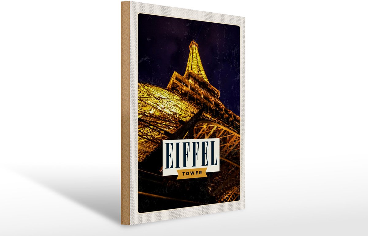 Holzschild Reise 30x40cm Retro Eiffel Tower Eiffelturm Paris