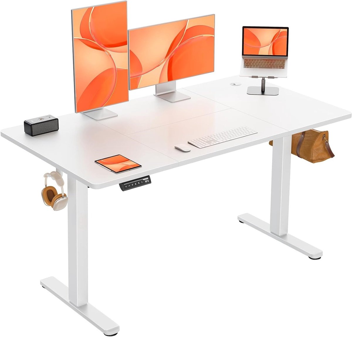 Elektrisch Zit-Sta Bureau ProLift EdgeX – 140×70 cm – In Hoogte Verstelbaar – 4 Geheugenstanden – Stil & Krachtig Elektrosysteem – Ergonomisch Werkbureau & Gaming Desk – Wit – Premium Afwerking