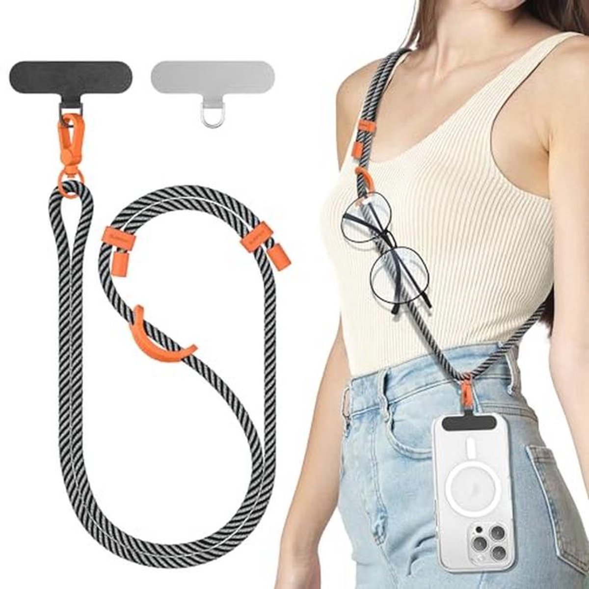 Verstelbare Telefoon Lanyard - Stevige, Compatibele Lanyard voor Buiten en Reizen, Telefoonketting met Robuuste Haak voor alle Smartphones en AirPods