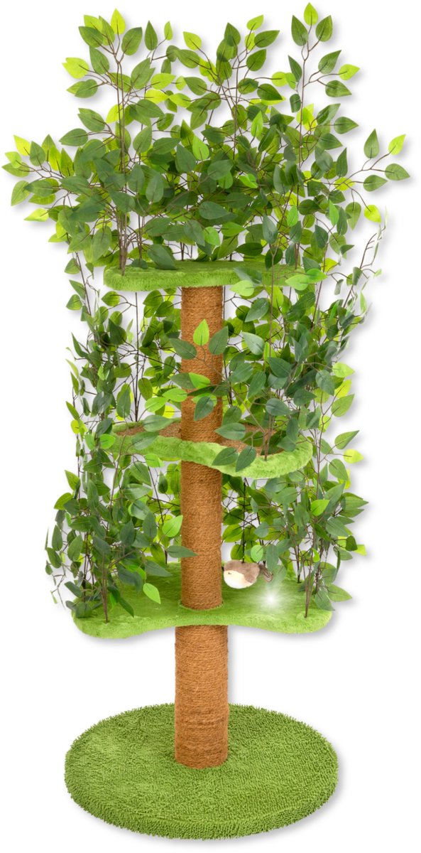 Ypet Kattenboom met bladeren - Krabpaal Voor Katten - Grote Kat - Kattentoren - Stevige Kattenmeubel - Klimmuur - Met Slaapplek - Hoge Kattenplank - Speelboom Bruin - 160 cm