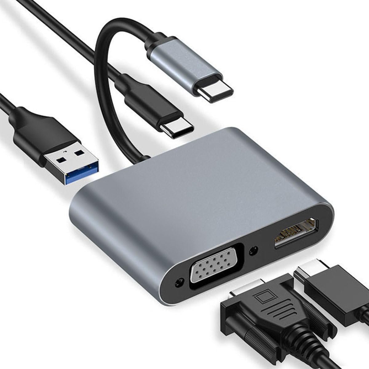 USB C naar HDMI Adapter - Type C HDTV Adapter 4 in 1, USB C Hub en 4K HDMI met USB 3.0/Type C PD Oplaadpoort USB C Hub -Geschikt voor Nintendo Switch / Macbook Pro /M2/ M3/ M4 Air / Windows / Universeel - Ntech