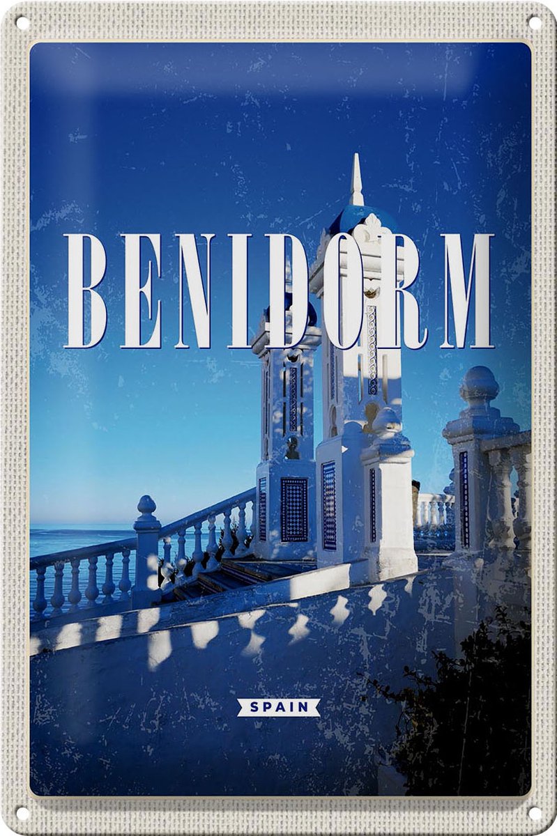 Blechschild Reise 20x30cm Retro Benidorm Spain Spanien Badeort