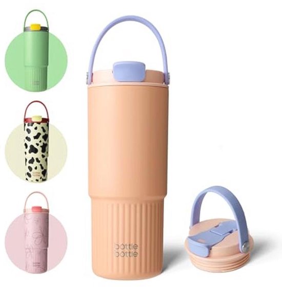 Geïsoleerde Waterfles met Rietje en Handvat - 26 oz Lekvrij voor Auto, Sport, Thuis en School - Perzikkleur