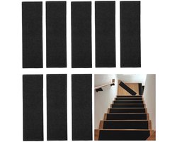 8 stuks Houten antislip trapmat - trapmat - antislip kleed - zelfklevend traptapijt - antislip trapmat voor binnen - 70*22*4.5cm - herbruikbaar - geschikt voor woningen met kinderen, ouderen en huisdieren - zwart