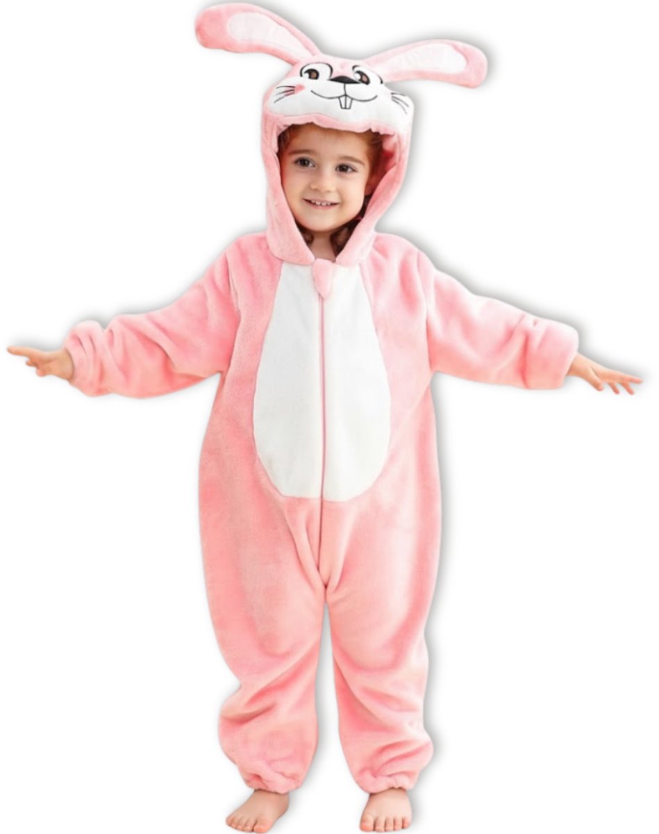 BoefieBoef Roze Konijn Dieren Kleuter Onesie Peuter Pyjama Kinderen 2 tot 4 jaar – Verkleedpak met Luierrits – Carnaval en Kraamcadeau - Zacht Flanel - Baby Kerst - Boxpak - Jongen - Meisje - Kruippak - Winterpak - Sinterklaas Cadeau - Kerst