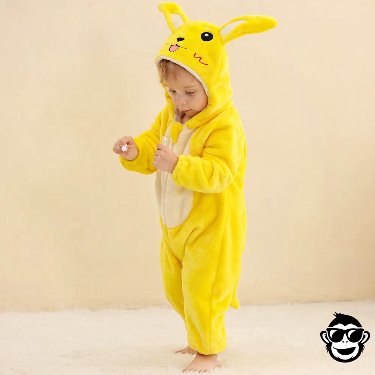 BoefieBoef Baby Onesie Pikachu - Peuter Pyjama Kinderen 6 maanden - 2 jaar – Muis Pika Geel – Verkleedkleding met Luierrits – Kerst Carnaval Dierenpak - , Kraamcadeau- Zacht Flanel - Romper - Boxpak - Jongens - Meisjes - Kruippak - Geel Muis — afbeelding 7