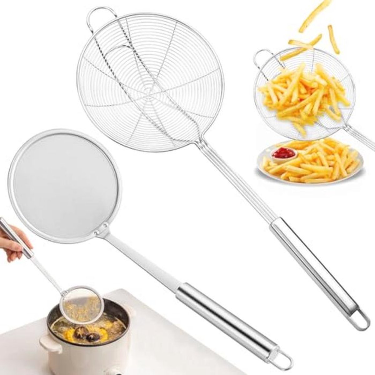 RVS Geperforeerde Lepel - 14 cm Spetterfilter voor Koken, Pasta en Afschuimen