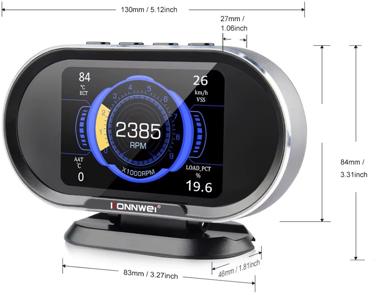 KONNWEI KW206 OBD2 HUD boordcomputer thumbnail 4