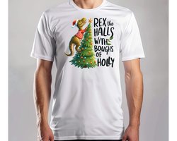 Rex the Halls wit Bough of Holly - T Shirt - MerryChristmas - ChristmasVibes - Funny - Sarcasm - VrolijkKerstfeest - Kerstmis - Grappig - Sarcasme - Dinosaur