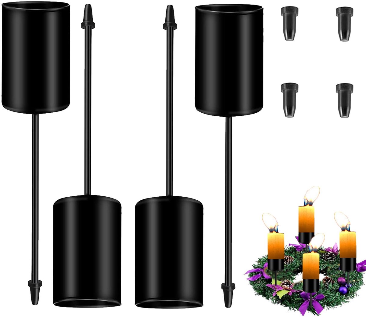 Unyqoos Set van vier elegante kaarsenhouders voor advent en kerstdecoratie Zwart