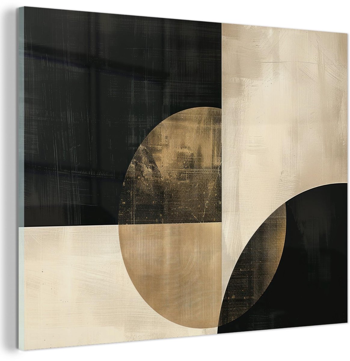 Unyqoos Abstracte wanddecoratie met zwart-gouden cirkels voor moderne interieurs