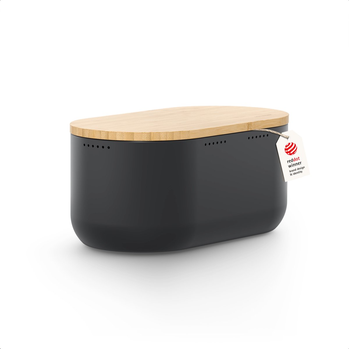LARS NYSØM Ægte Broodtrommel - Bamboe deksel bruikbaar als snijplank - 35,5x18,5x15,8cm (Carbon Black)