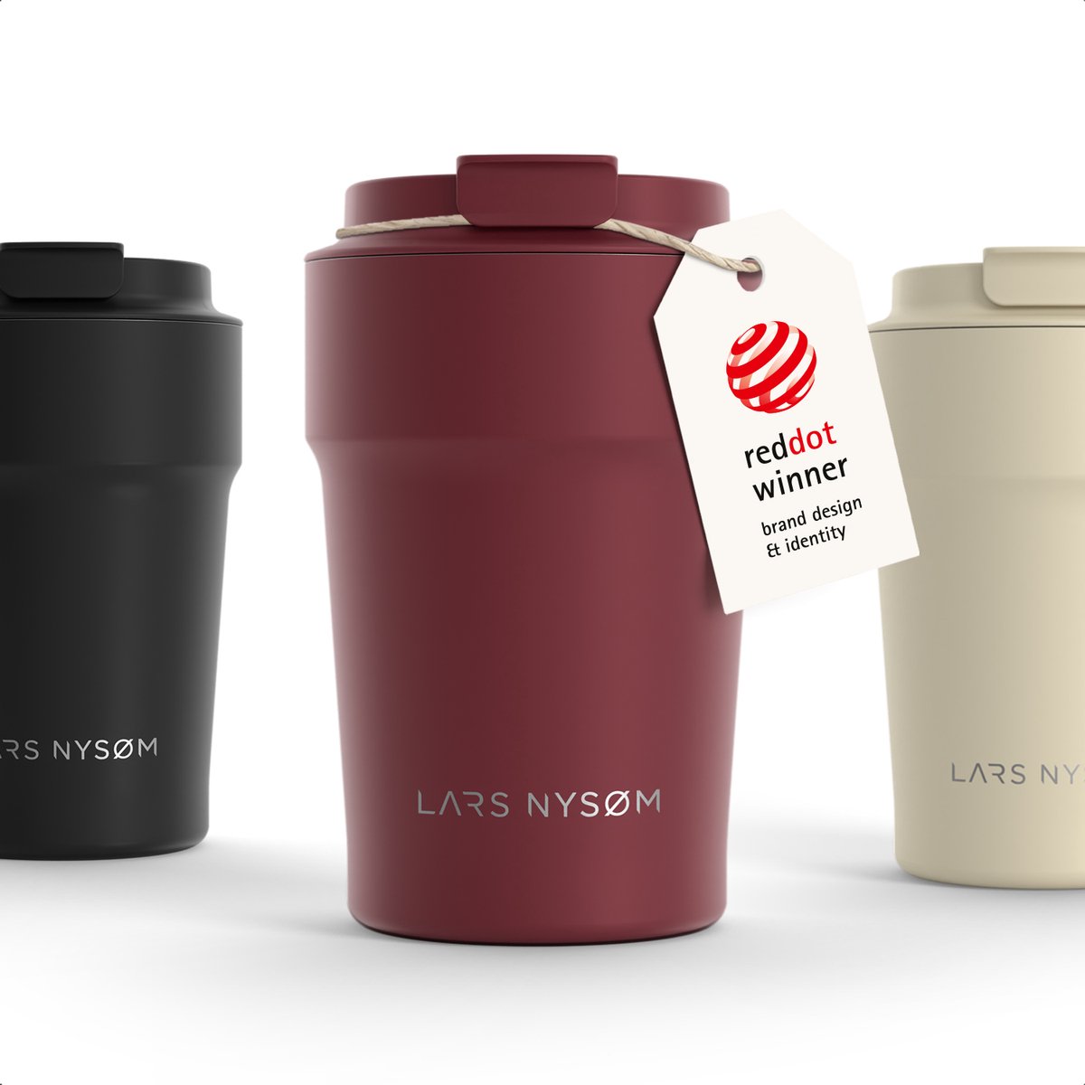 LARS NYSØM Bevægelse Thermos Coffee Mug-to-go 380ml - BPA-vrij met Isolatie - Lekvrije Roestvrijstalen Thermosbeker (Berry Red - Powder)