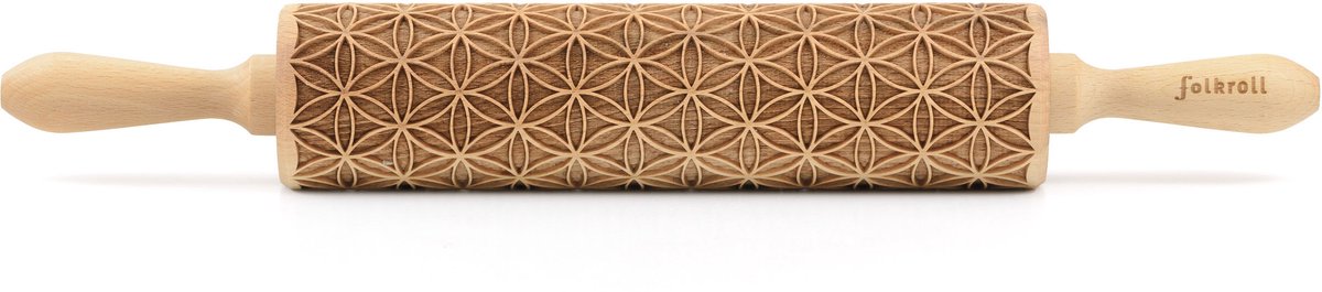 Folkroll deegroller flower of life, groot, 43 cm, deegroller, embossingroller, patroon, motief, rol, beukenhout, 331484