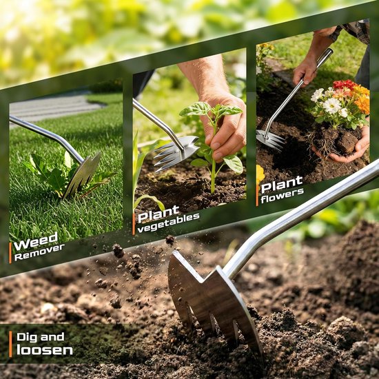 4-Tandige Manganesestaal Onkruidverwijderaar - Handmatig Tuingereedschap Voor Moestuin & Achtertuin van Merkloos	 — afbeelding 3