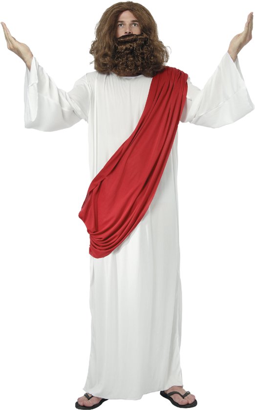 Joya Party® Jezus Verkleedpak Heren | Bijbels Kostuum Mannen | Lang Wit Gewaad met Rode Sjerp | Verkleedkostuum Man Carnaval & Themafeest | Maat XL/XXL