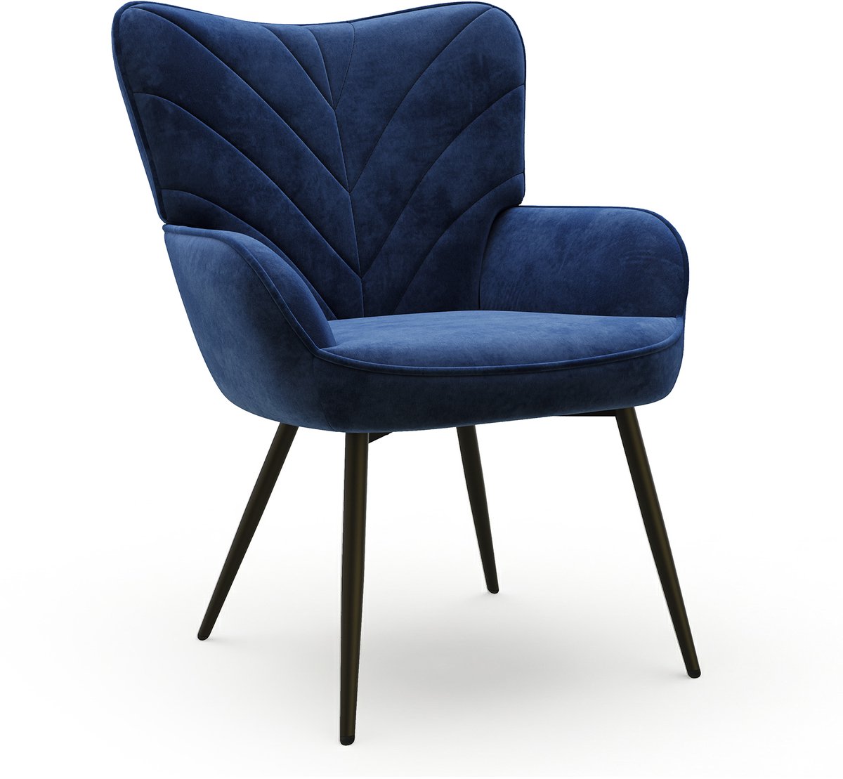 COLAMY Moderne accentstoel - Gestoffeerde fluwelen fauteuil - Gebogen rugleuning - Gewatteerde armleuningen - Kussen met hoge dichtheid - Metalen poten - Fauteuil - Blauw