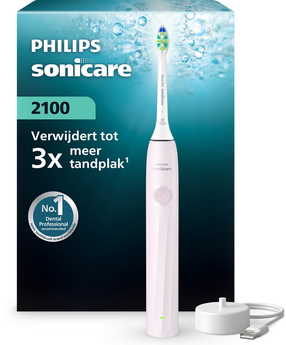 Philips Sonicare 2100 Elektrische Tandenborstel Roze met 2 Opzetborstels - Philips - €44,99