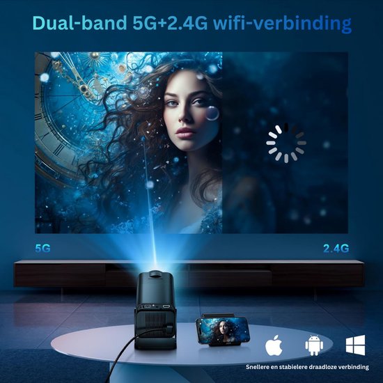 Mini Beamer Draagbare 4K Projector Bluetooth Compacte Filmprojector voor Thuis, Games en Presentaties