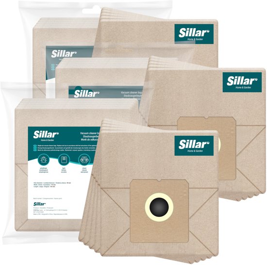 Sillar stofzuigerzakken - papier - 2 filterlagen - biologisch afbreekbaar - universeel - vervanging voor traditionele stofzuigers - Zelmer, Amica, Beko, Hoover, Philips, MPM - 17 x 16 cm - 15 stuks