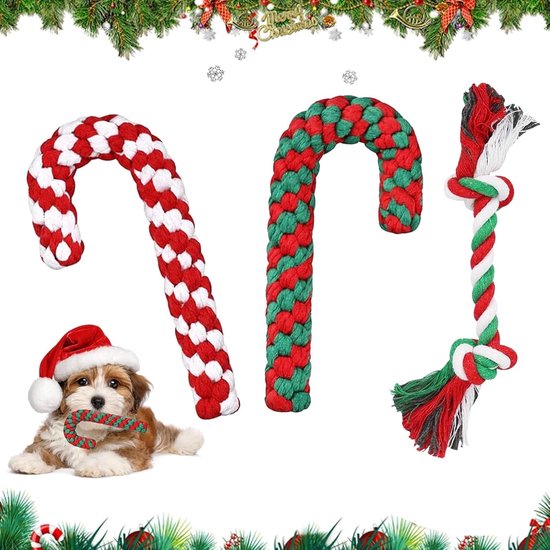 3pcs Chew Toys - Dog Toys - Sugar Cane - Christmas Candy Canes - Rope ...